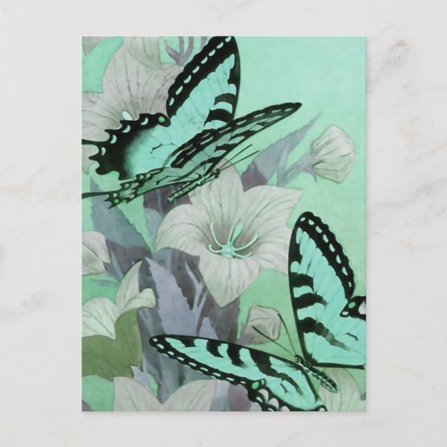 POSTAL PINTURA DE MARIPOSAS DE VINTAJE: ELEGANTE AQUA (Anverso)