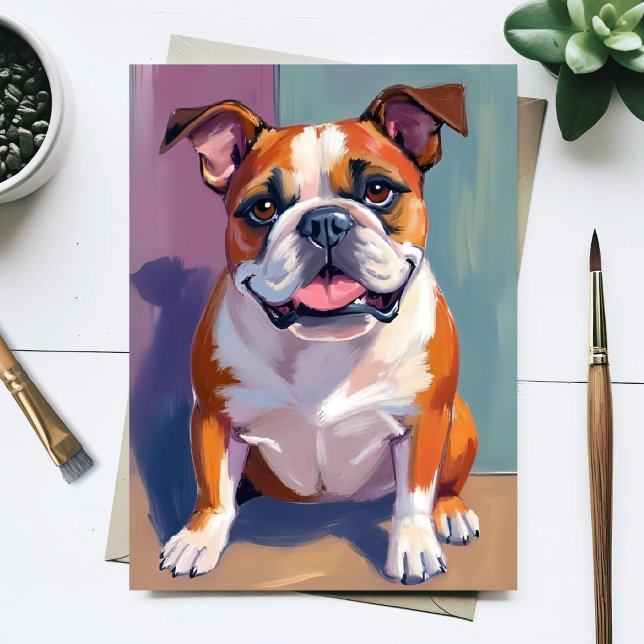 Postal Pintura de mascota de Bulldog caprichoso perro de  (Subido por el creador)