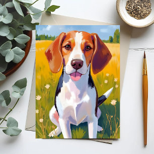 Postal Pintura de mascota de perro Beagle en acuarela