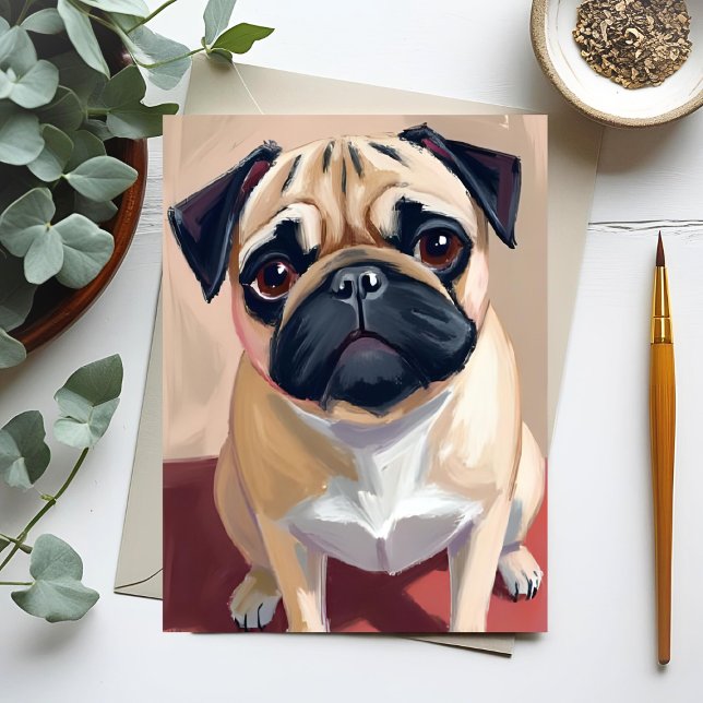 Postal Pintura de Mascota de perro de pug (Subido por el creador)