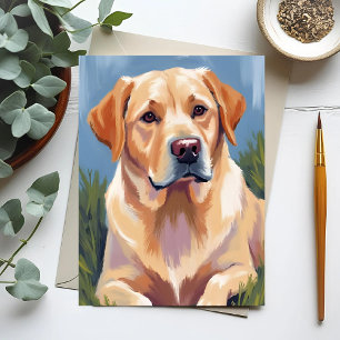 Postal Pintura de mascota de perro labrador amarillo