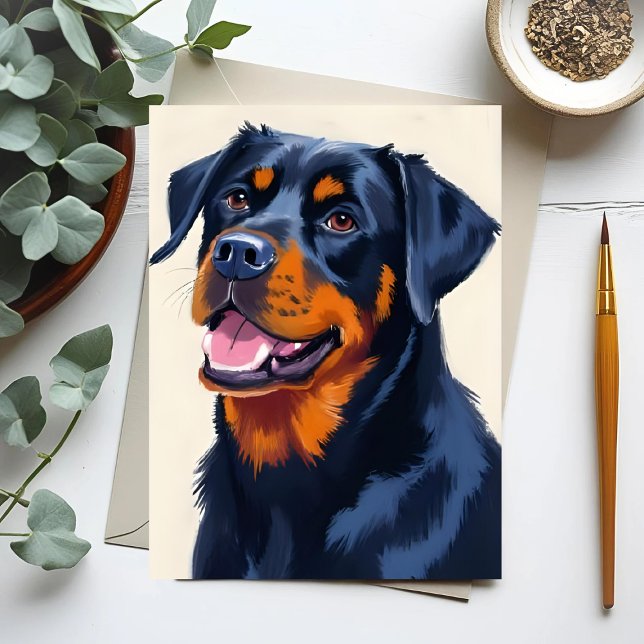 Postal Pintura de mascota de perro Rottweiler (Subido por el creador)