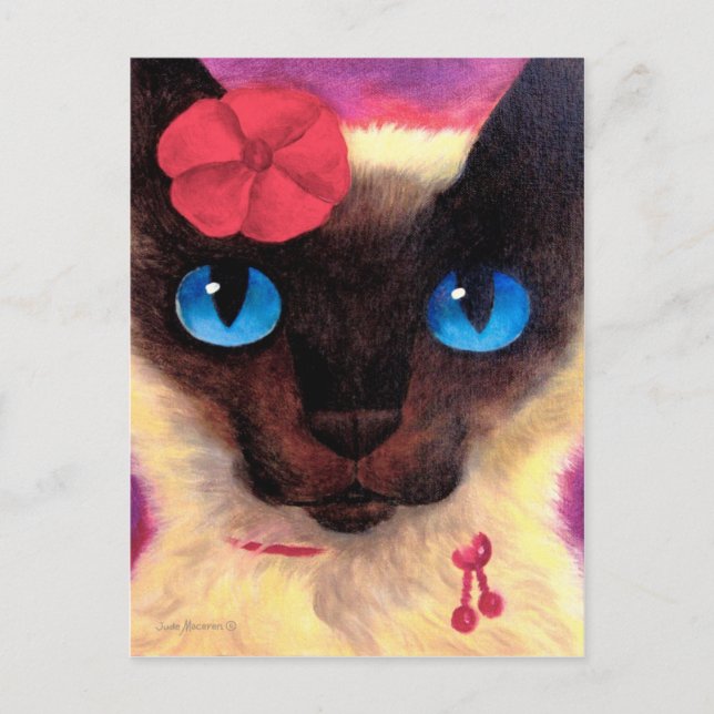 Postal Pintura de Mascota felino de gato siamés - múltipl (Anverso)