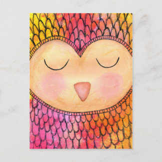 Postal Pintura de medios mixtos de búho humilde y humilde