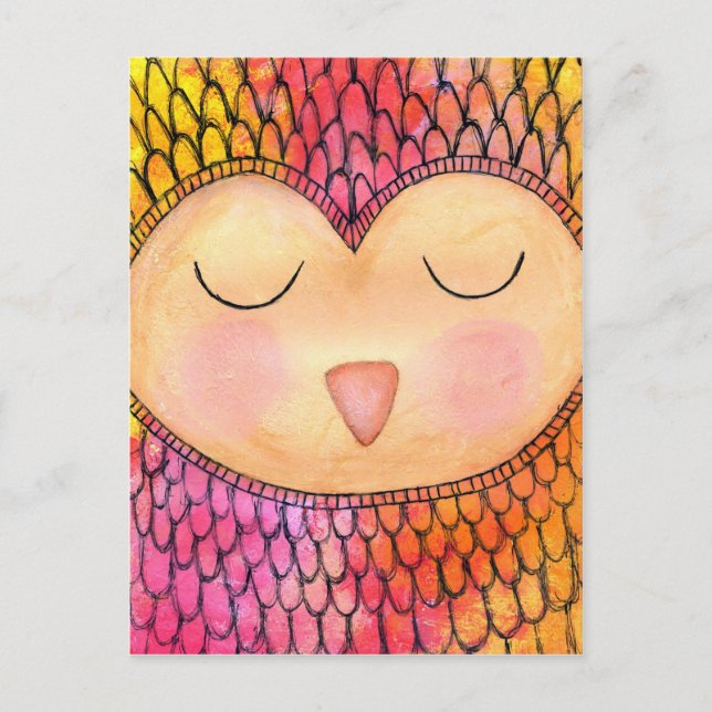 Postal Pintura de medios mixtos de búho humilde y humilde (Anverso)