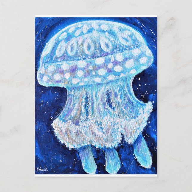 Postal Pintura de medusas azules (Anverso)