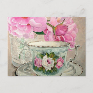 Postal Pintura de melocotones y peones