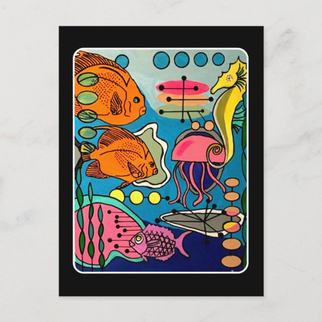 Postal Pintura de 'Mid'Century Modern Ocean Aquatic' en u (Anverso)