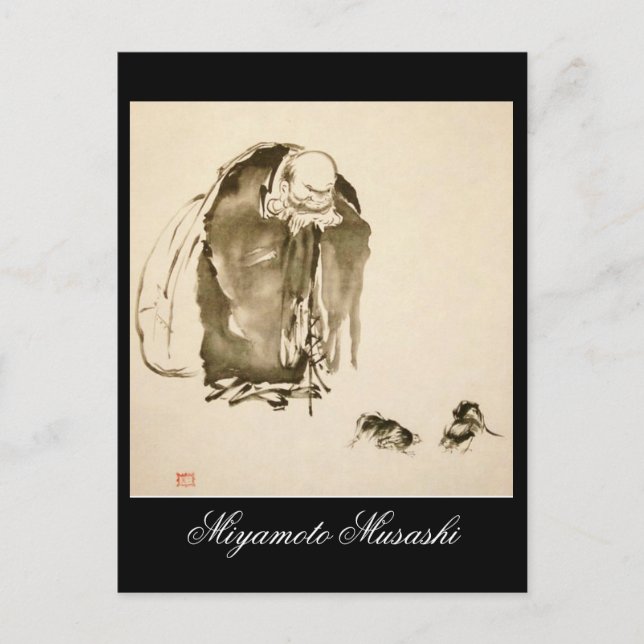 Postal Pintura de Miyamoto Musashi, c. Años 1600 (Anverso)