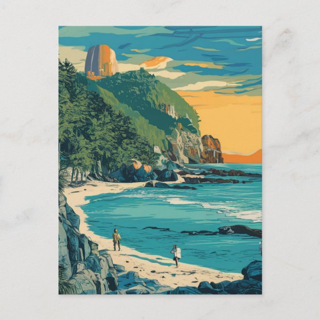 Postal Pintura de Morro Bay Beach California (Anverso)