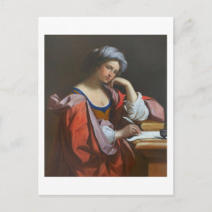 Postal Pintura de mujer escribiendo