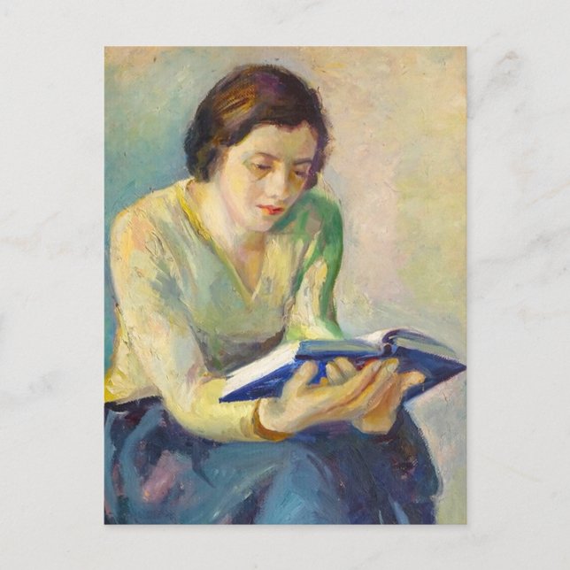 Postal Pintura de Mujer Leyendo (Anverso)