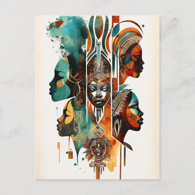 Postal Pintura de mujeres tribales africanas y arte conte (Anverso)