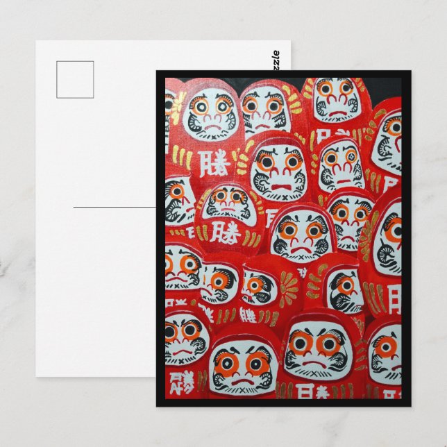 Postal Pintura de muñecas de Daruma por Alfred Fox colecc (Anverso / Reverso)