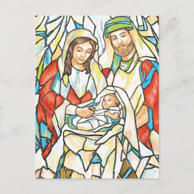 Postal Pintura de Natividad de Vidrio Manchado (Anverso)