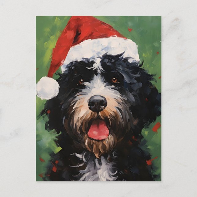 Postal Pintura de Navidades de perros de agua de Portugal (Anverso)
