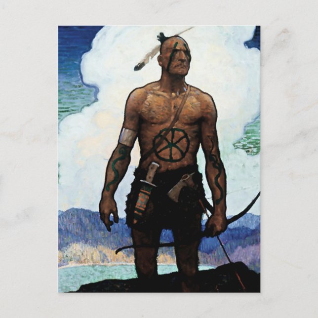 Postal Pintura de NC Wyeth “Último de los mohicanos” (Anverso)