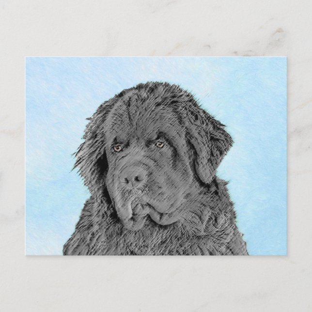 Postal Pintura de Newfoundland - Cute original Dog Art (Anverso)