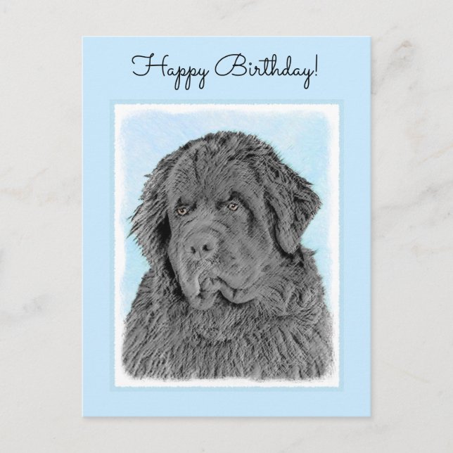 Postal Pintura de Newfoundland - Cute original Dog Art (Anverso)