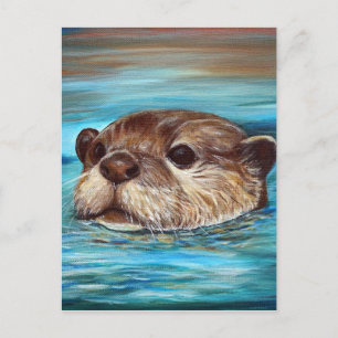 Postal Pintura de nutria de río