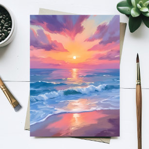 Postal Pintura de olas de playa de acuarela de agua de oc