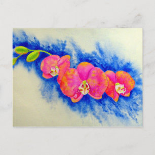 Postal pintura de orquídea acuarela rosa naranja romántic
