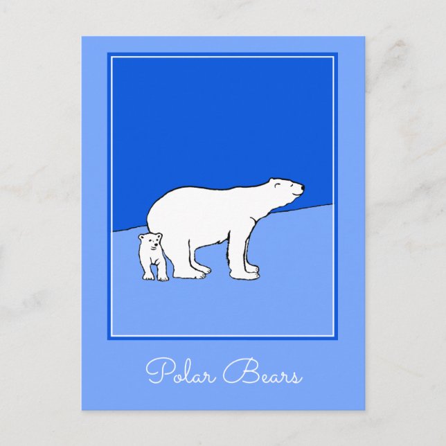 Postal Pintura de oso polar y de cachorro - Arte de vida  (Anverso)
