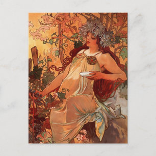 Postal Pintura de otoño de Alfons Mucha Art Nouveau