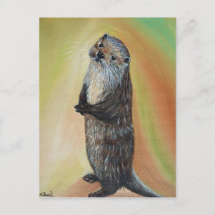 Postal Pintura de Otter de Río Permanente