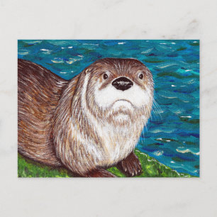 Postal Pintura de Otter en el río Cheeky