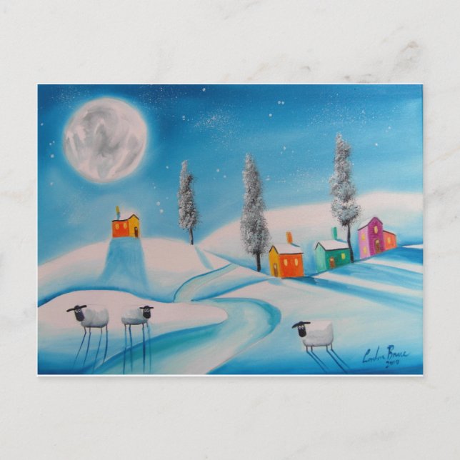 POSTAL PINTURA DE OVEJAS DE LA LUNA NAVIA (Anverso)