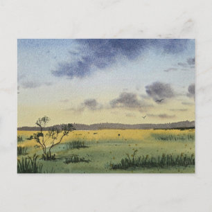 Postal pintura de paisaje al acuarela 