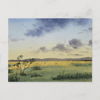 Postal pintura de paisaje al acuarela