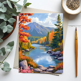 Postal pintura de paisaje de follaje otoñal de New Englan