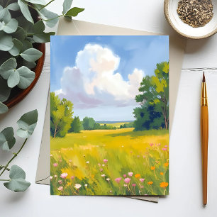 Postal Pintura de paisaje natural de prado verde exuberan