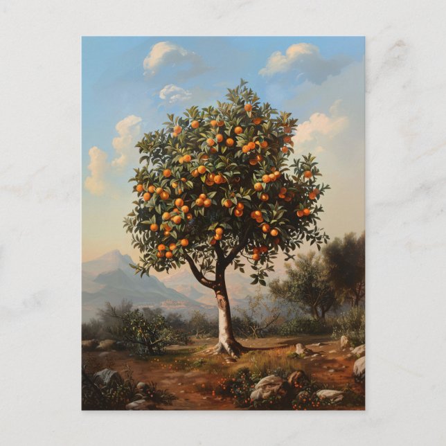 Postal Pintura de paisajes de árbol de Naranja de época (Anverso)