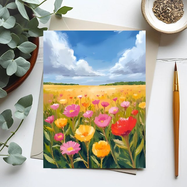 Postal Pintura de paisajes de campo de flores (Subido por el creador)