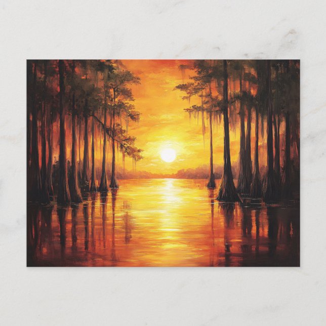 Postal Pintura de paisajes del atardecer de Florida Everg (Anverso)