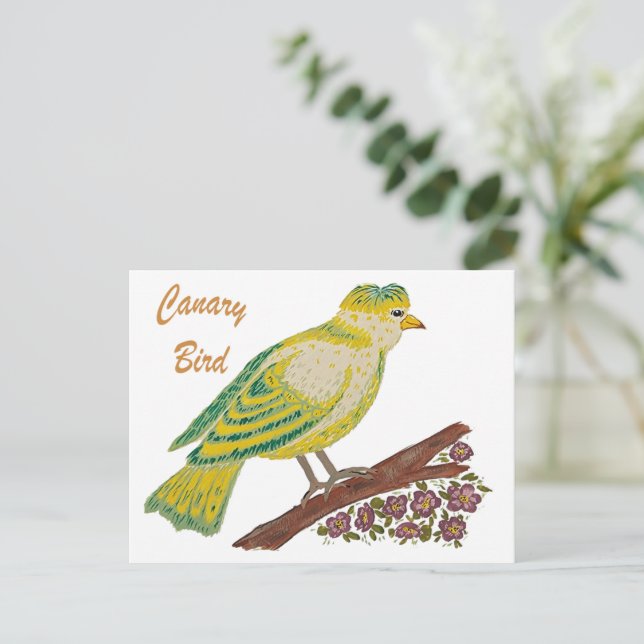 Postal Pintura de pájaro canaria (Anverso de pie)