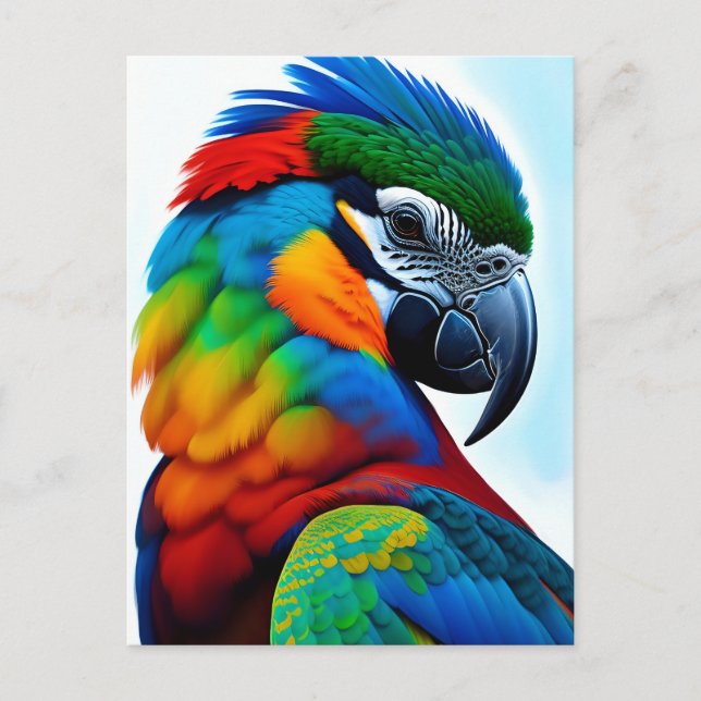 Postal Pintura de pájaro colorido de Macaw Parrot (Anverso)