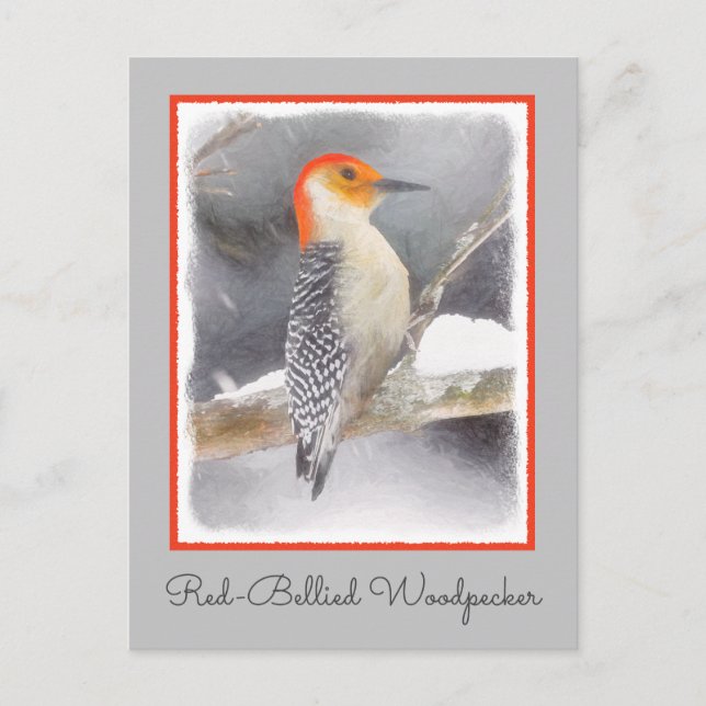 Postal Pintura de pájaro de madera roja (Anverso)