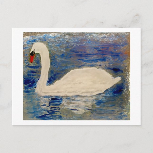 Postal Pintura de pájaros Reflexiones de cisne (Anverso)