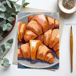 Postal Pintura de panadería fresca de croissants