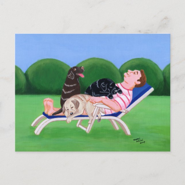 Postal Pintura de papá de Labrador (Anverso)