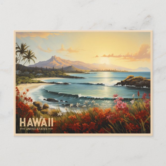 Postal Pintura de paraíso tropical de la playa de Hawaii (Anverso)