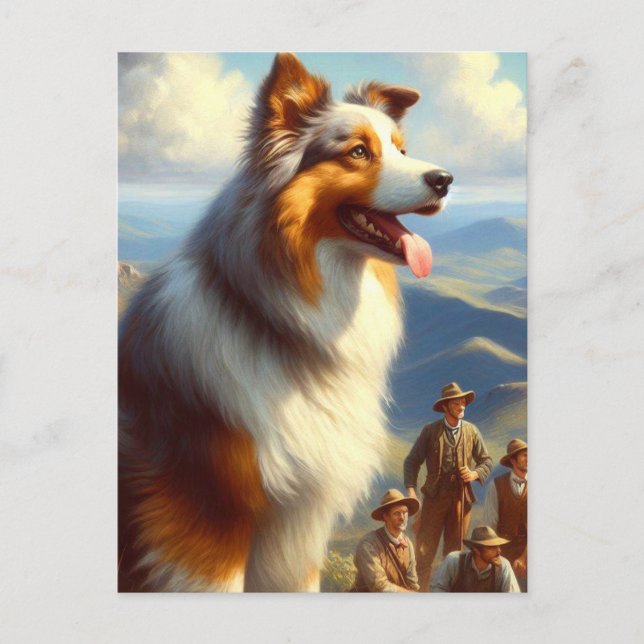 Postal Pintura de pastor australiano vintage (Anverso)