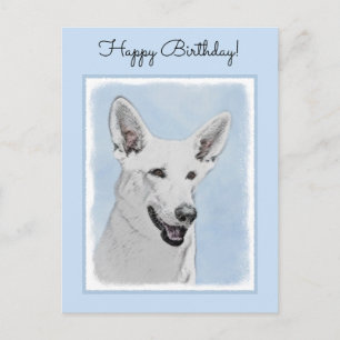 Postal Pintura de pastor blanco - Arte de perro original 