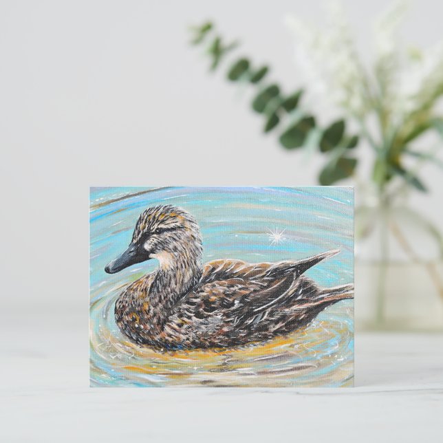 Postal Pintura de pato mallard femenina (Anverso de pie)