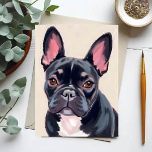 Postal Pintura de perro Bulldog Francés