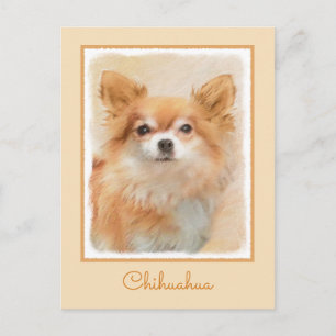 Postal Pintura de Perro Chihuahua de Pelo Largo Arte Orig